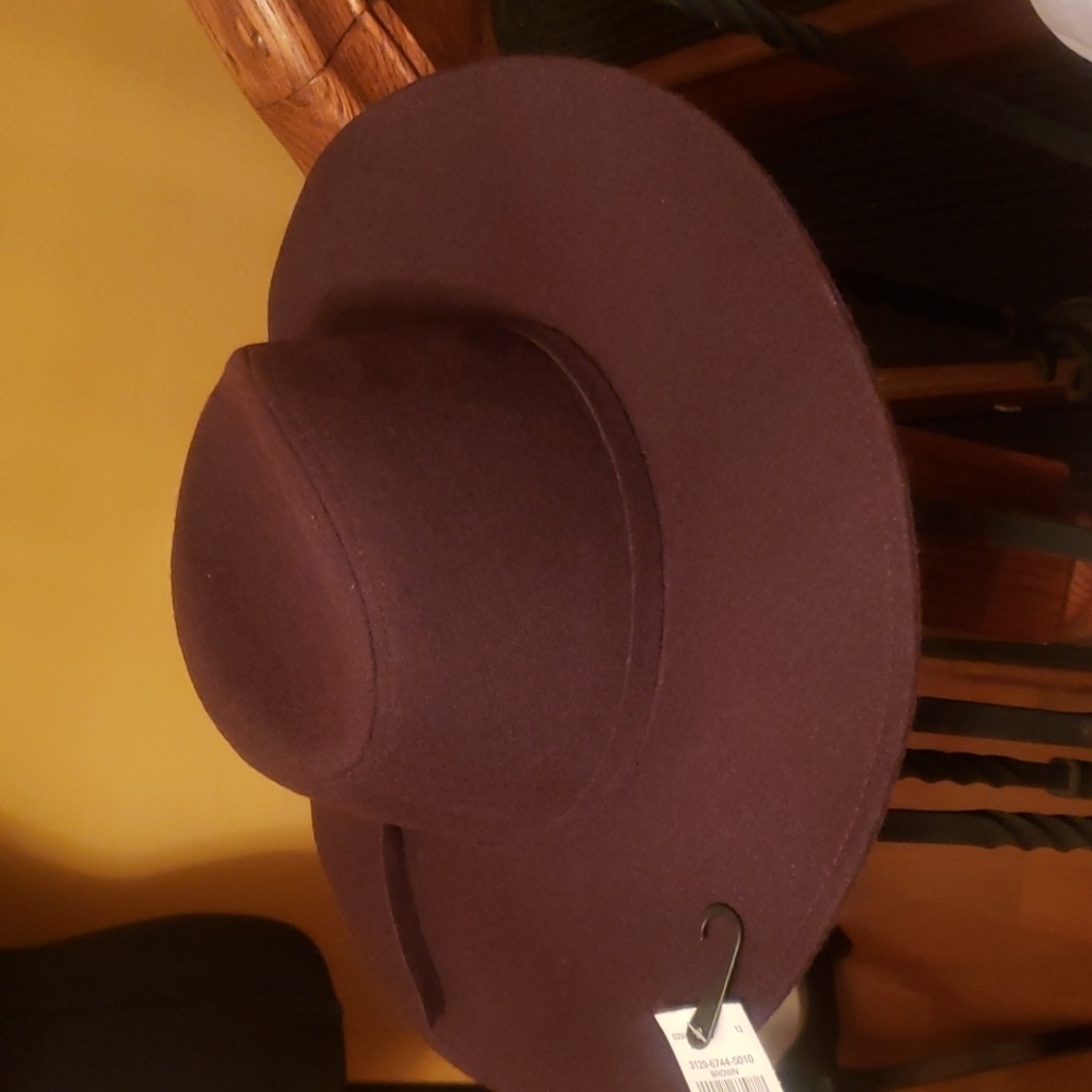 NWT Brown Wide Brim Fedora Hat Wool Blend OS